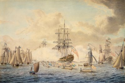George III gennemgår flåden ved Spithead, 22. juni 1773, viser HMS 