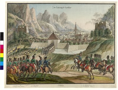 De østrigske troppers erobring af Luziensteig 1799 (akvarel) af Jokob Placidus Altmutter