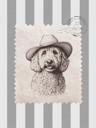 Goldendoodle-cowboy-frimærke af Jolly and Dash