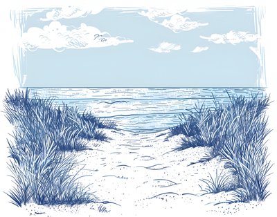 Stien langs sandstranden af Jolly and Dash