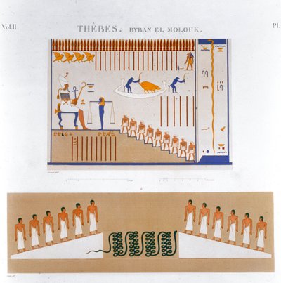 Illustrationer af fresker fra Byban el Molouk, Theben, Egypten, 1822 af Jomard
