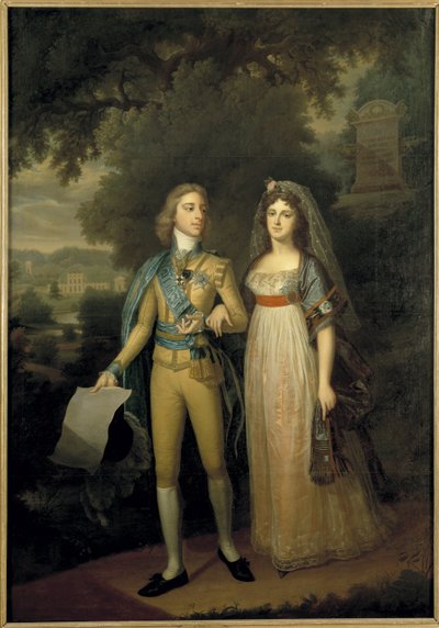 Gustave IV Adolphe de Suede - Portræt af Gustav IV Adolf af Sverige (1778-1837) og Frederica Dorothea Wilhelmina af Baden (1781-1826), dronning af Sverige, af Forsslund, Jonas (1754-1809). Olie på lærred, ca. 1797-1800. Mål: 273x195 cm. Nationalmuseum St af Jonas Forsslund