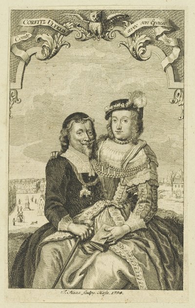 Dobbeltportræt af Corfitz Ulfeldt og hans kone Leonora Christina, 1754. af Jonas Haas