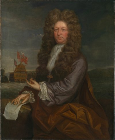 Fisher Harding, skibstømrermester, aktiv 1664-1706, med søsætningen af 