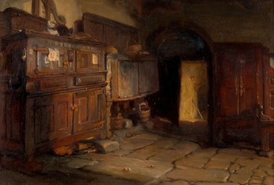Et bretonsk sommerhusinteriør, 1887. af Jonathon Pratt