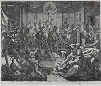 A House of Ill-Fame, graveret af Johannes Sadeler I af Joos or Jodocus van (after) Winghe