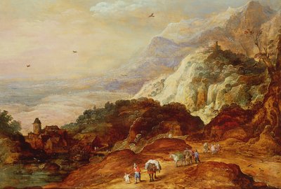 Et bjergrigt Landskab med Figurer og Muldyr af Joos or Josse de Momper