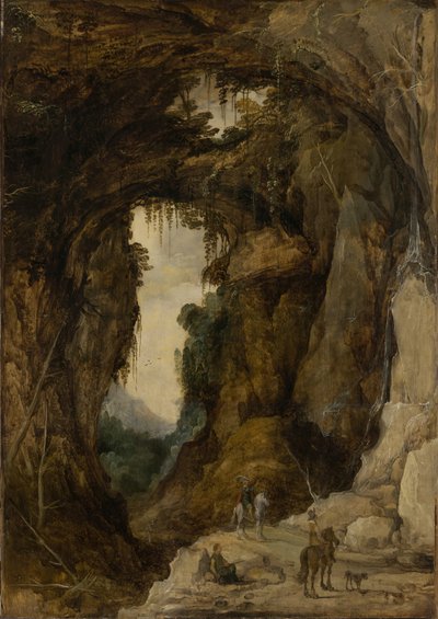 Landskab med grotte og en rytter, ca. 1616 (olie på panel) af Joos or Josse de The Younger Momper