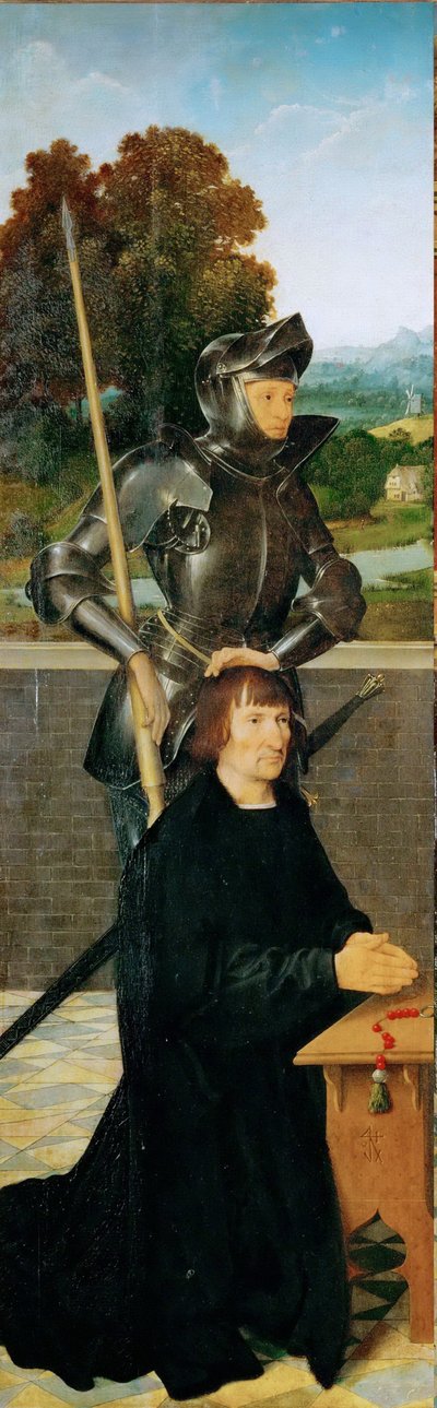 Tidlig nederlandsk kunst: Sankt Georg og donor (vinget alter, venstre panel) af Cleve, Joos van (ca. 1485-1540), ca. 1530. Olie på træ, 94,5x30. Kunsthistorisk Museum, Vienne af Joos van Cleve
