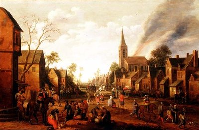 Soldater plyndrer en landsby af Joost Cornelisz. Droochsloot