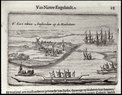 Udsigt over New Amsterdam, 1626-28 (kobberstik) af Joost Hartgers