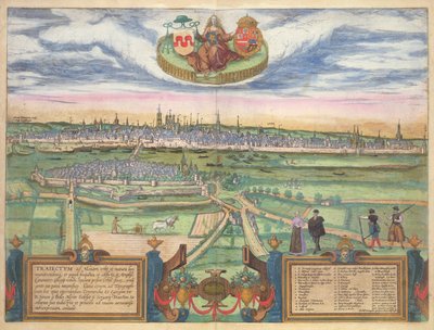 Europæisk by, fra "Civitates Terrarum" af Georg Braun (1541-1622) og Frans Hogenberg (1535-90) 1575 (farvestik) af Joris Hoefnagel