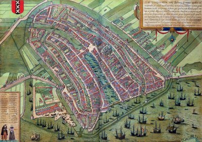 Kort over Amsterdam, fra "Civitates Orbis Terrarum" af Georg Braun (1541-1622) og Frans Hogenburg (1535-90), ca. 1572 af Joris Hoefnagel