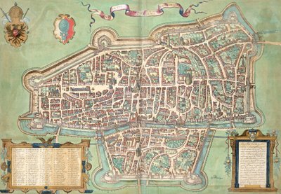 Kort over Augsburg, fra "Civitates Orbis Terrarum" af Georg Braun (1541-1622) og Frans Hogenberg (1535-90), ca. 1572 af Joris Hoefnagel