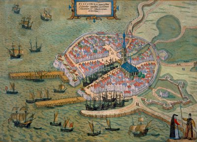 Kort over Flissinga, fra "Civitates Orbis Terrarum" af Georg Braun (1541-1622) og Frans Hogenberg (1535-90), ca. 1572-1617 af Joris Hoefnagel