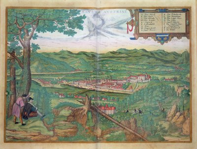 Kort over Linz, fra "Civitates Orbis Terrarum" af Georg Braun (1541-1622) og Frans Hogenberg (1535-90) 1594 af Joris Hoefnagel