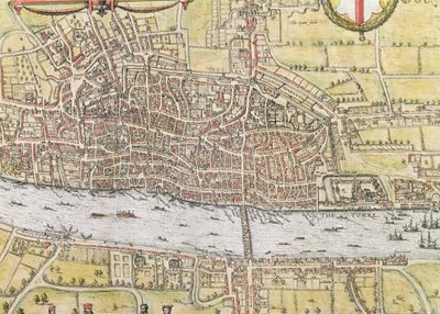 Kort over London, fra "Civitates Orbis Terrarum", af Georg Braun (1542-1622) og Frans Hogenburg (1635-90),ca.1572 af Joris Hoefnagel