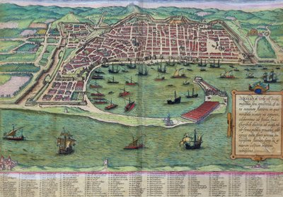 Kort over Messina, fra "Civitates Orbis Terrarum" af Georg Braun (1541-1622) og Frans Hogenberg (1535-90), ca. 1572 af Joris Hoefnagel