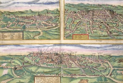 Kort over Montpellier, Tours og Poitiers, fra 