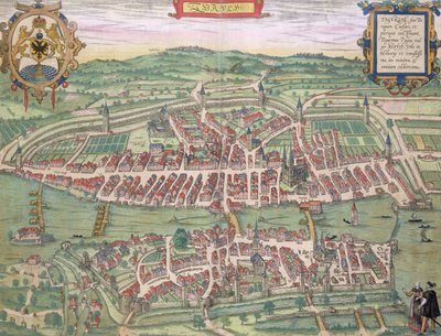 Kort over Zürich, fra "Civitates Orbis Terrarum" af Georg Braun (1541-1622) og Frans Hogenberg (1535-90), ca. 1572-1617 af Joris Hoefnagel