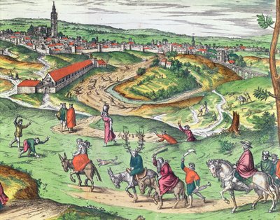Byplan for Sevilla, fra Civitates Orbis Terrarum af Georg Braun 1541-1622 og Frans Hogenberg 1535-90, 1593 farvet graveringsdetalje af 121051 af Joris Hoefnagel