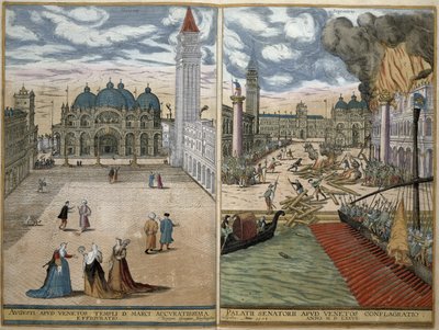 Udsigt over San Marco og Palazzo Ducale i brand, fra 