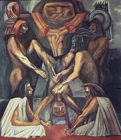 Oldtidens menneskeofring. fra The Epic of the American Civilization af José Clemente Orozco