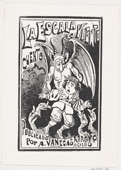 En dæmon holder en ung dreng ved sine skuldre over en gruppe gribbe, illustrati..., ca. 1880-1910. af José Guadalupe Posada