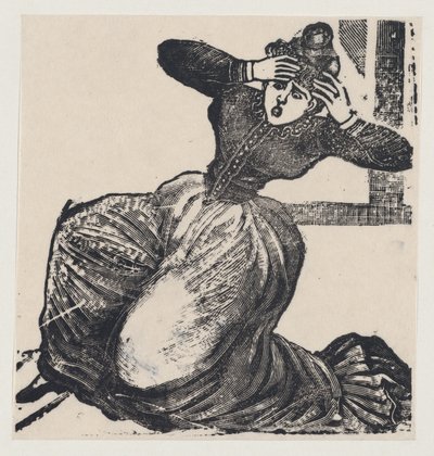En gispende kvinde på jorden med hænderne løftet til hovedet, fra en bredside med titlen..., 1893. af José Guadalupe Posada