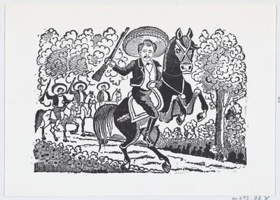 En revolutionær soldat på hesteryg med en rifle Heraclio Bernal, ca. 1880-1910., CA. 1880-1910. af José Guadalupe Posada