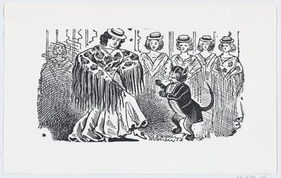 En kvinde danser med en kat i et jakkesæt, ca. 1880-1910., ca. 1880-1910. af José Guadalupe Posada