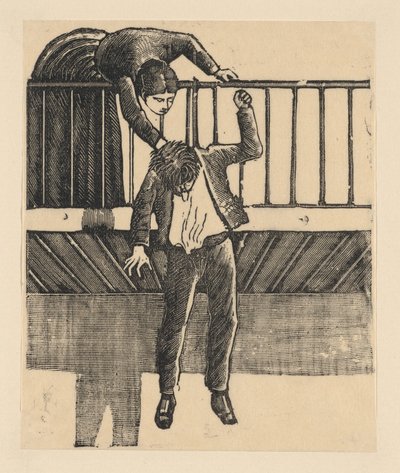 En kvinde, der opdager en mand, der har begået selvmord ved at hænge sig fra en bal..., ca. 1900-1910. af José Guadalupe Posada