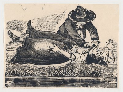 Francisco Guerrero, vestmageren og halsskåret hals, myrdede en kvinde, ca. 19..., ca. 1905-1910. af José Guadalupe Posada