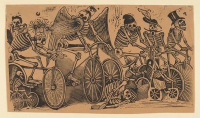 Skeletter calaveras ridende cykler, ca. 1900., ca. 1900. af José Guadalupe Posada