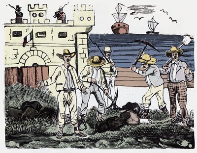 Den mexicanske revolution (1910-1920): Grupper af fanger ved magtarbejde - Xylografi af Jose Guadalupe Posada (1852-1913) af José Guadalupe Posada