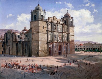 Udsigt over katedralen i Oaxaca, Mexico (maleri af José María Velasco