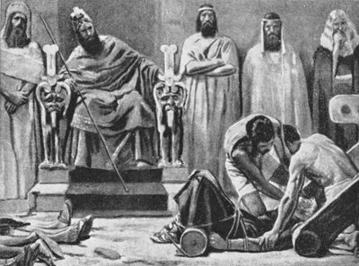 Zedekias bliver blindet og ført til Babylon, 586 f.Kr (litografi) af Jose (after) Villegas y Cordero