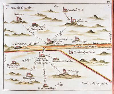 ALZATE, Jose Antonio (1737-1799). Videnskabsmand og forfatter. Plan over ærkebispedømmet Mexico. Otumba sogn (Otumba eller Ozumba) og Axapulco sogn (Acapulco). 1767. Stik af Jose Antonio Alzate. Gravering. SPANIEN. CASTILE-LA-MANCHA. Toledo. Stat P af Jose Antonio Alzate