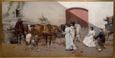 J.Cusachs y Cusachs, Pferdewechsel / Gemälde, 1901 af Jose Cusachs y Cusachs