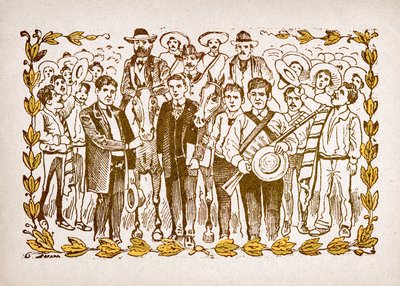 Mexico, mexicansk revolution: "" El Triunfo de Madero "" (Francisco Indalecio Madero Gonzalez (1873-1913) valgt til præsident med støtte fra de revolutionære Villa og Zapata. Portræt til hest midt i mængden af hans tilhængere. Gravering af af José Guadalupe Posada