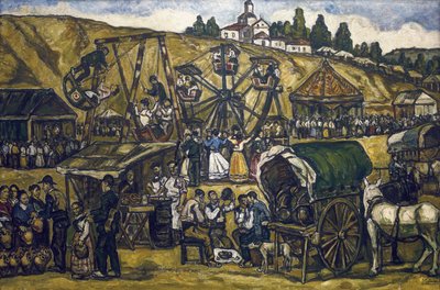 GUTIERREZ SOLANA, Jose (1886-1945). Festival in San Isidro grassland in Madrid (fest på engen i San Isidoro, Madrid). 1933. Olie på lærred. Privat samling af Jose Gutierrez Solana