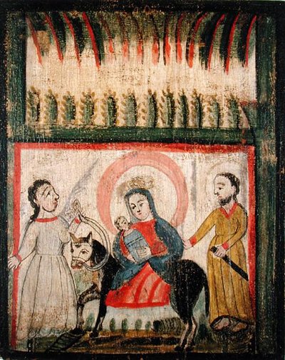 Flugten til Egypten (maling på fyrretræ) af Jose Rafael Aragon
