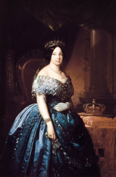 Portræt af Isabella de Bourbon (Isabel de Borbon) II (1830-1904), dronning af Spanien fra 1833 til 1868. Maleri af Jose Romeu (?). Olie på lærred af Jose Romeu