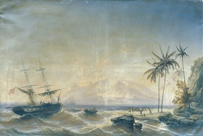 Krigsskib ud for Sydhavsøerne af Josef Carl Berthold Püttner