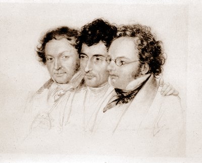 Fra venstre mod højre: Jenger, Httenbrenner og F. Schubert. Acquarelle af Feltscher. af Josef Eduard Teltscher