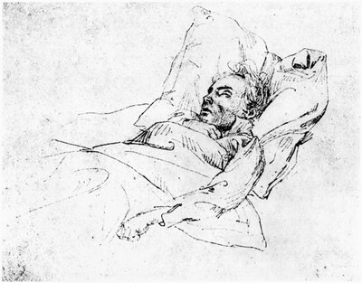 Ludwig van Beethoven (1770-1827) på sit dødsleje, 28. marts 1827 (sort foto) af Josef Eduard Teltscher