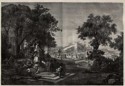 Det antikke Grækenland: udsigt over Venus a Athenes haver. Gravering efter et maleri af Joseph Hoffmann i "The Illustrous Universe" af Josef Hoffman