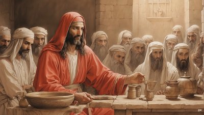 Jesus_fortæller tjenerne_fyld vandkrukkerne_Bryllup i Kanaan_02 af Josef Johann Michel