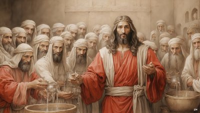 Jesus_fortæller tjenerne_fyld vandkrukkerne_Kanaans bryllup_03 af Josef Johann Michel