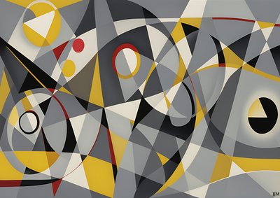abstrakt: sølv-gule_cirkler 2 af Josef Johann Michel